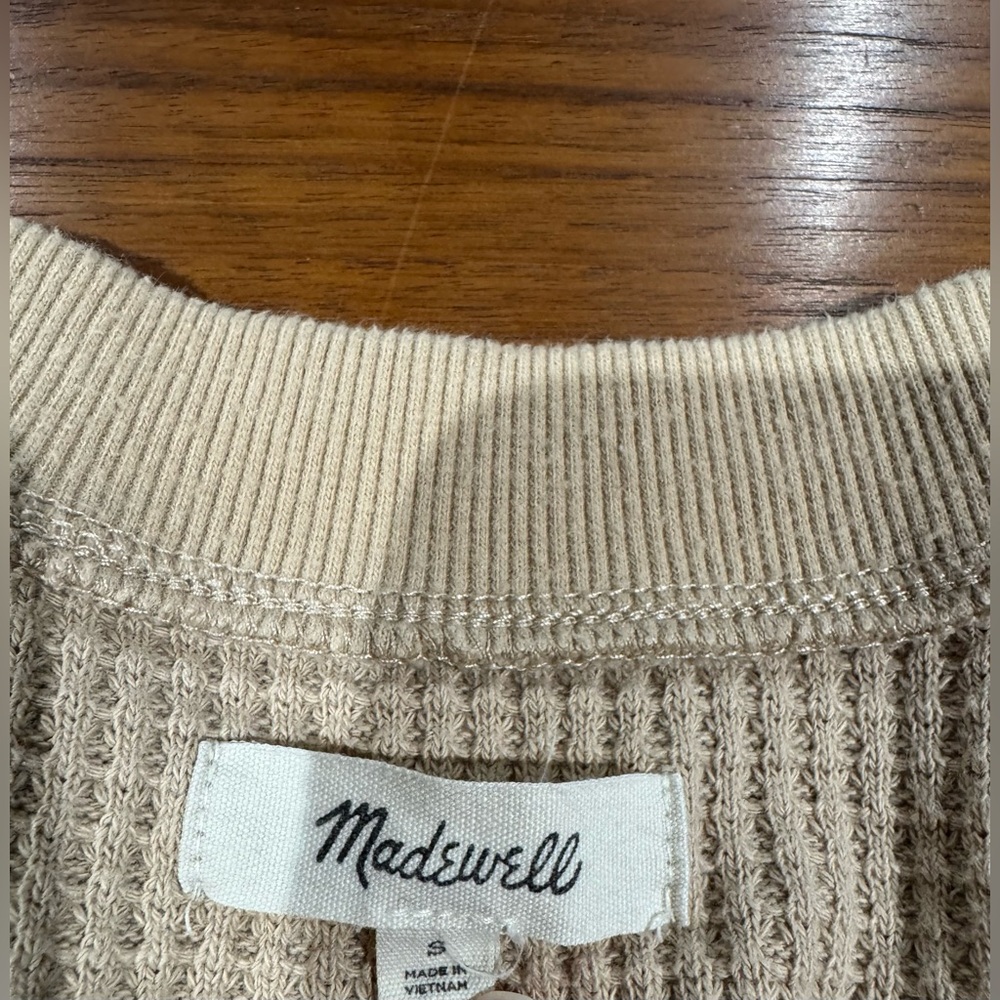 Brown Tan Madewell Waffle Knit V Neck Pullover Long Sleeve‎ Shirt Size S - Picture 3 of 8